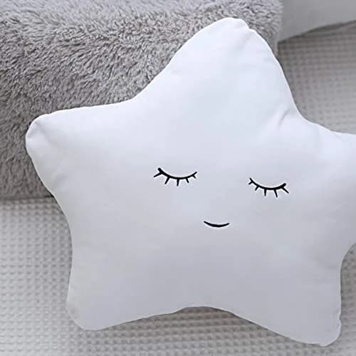 Perfectto Design Set of 2 Decorative Pillows for Girls Toddler Kids Room | White Fluffy Star & Grey Plush (Large Pack) thumbnail 2