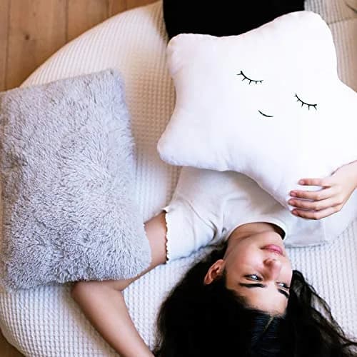 Perfectto Design Set of 2 Decorative Pillows for Girls Toddler Kids Room | White Fluffy Star & Grey Plush (Large Pack) thumbnail 3