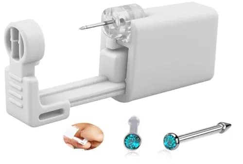 SLVIEKAE Blue Nose Piercing Kit, Single Use Nostril Puncture Tool with Cubic Zirconia Stud | 18 Gauge thumbnail 1