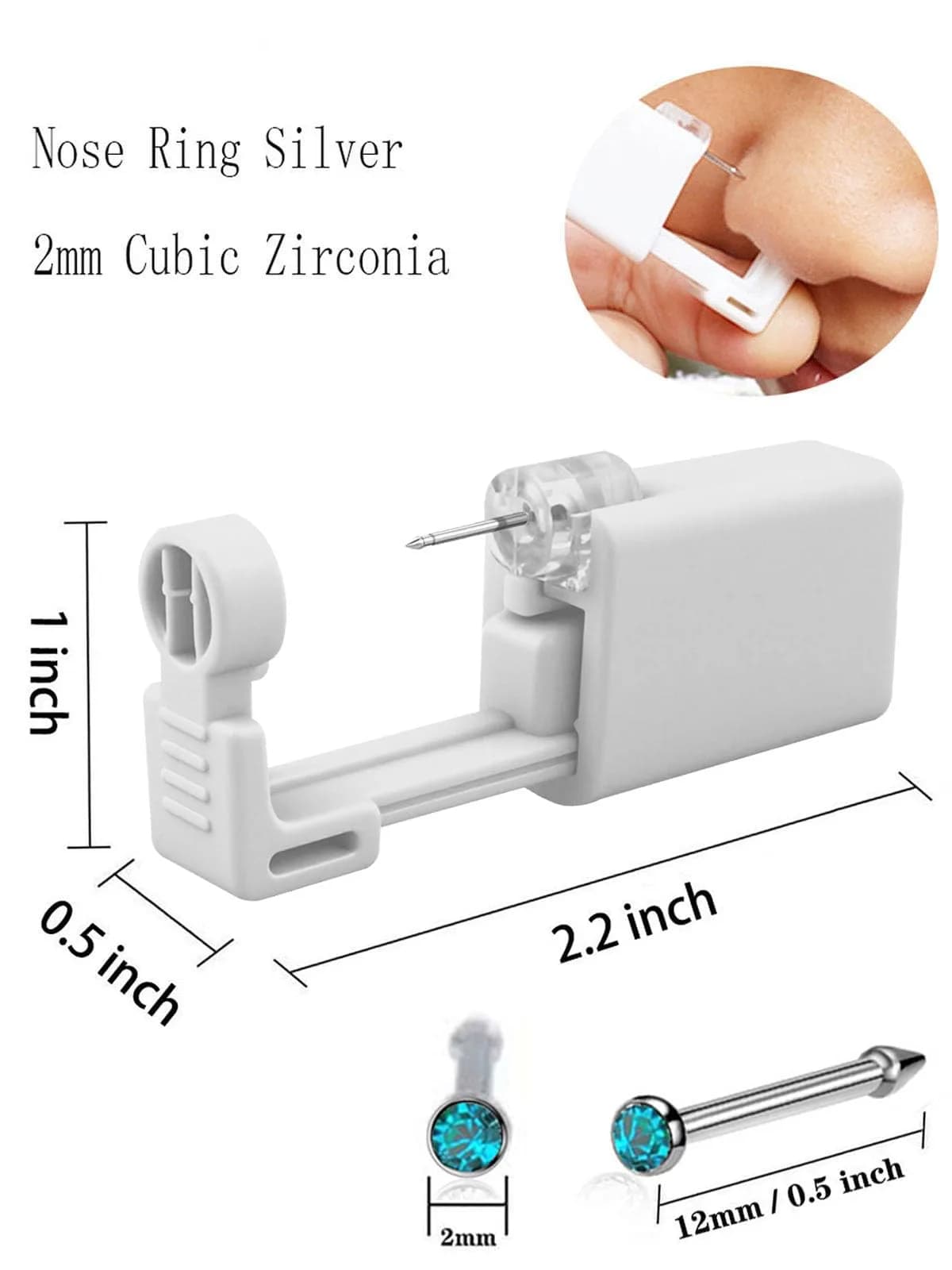 SLVIEKAE Blue Nose Piercing Kit, Single Use Nostril Puncture Tool with Cubic Zirconia Stud | 18 Gauge - view 4