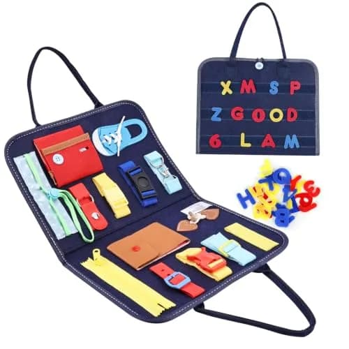 Esjay Blue Alphabet Busy Board 45 cm (17.7 inch) | Montessori Educational Toy for Fine Motor Skills thumbnail 1