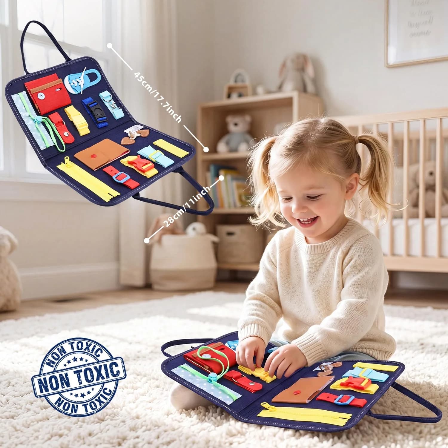 Esjay Blue Alphabet Busy Board 45 cm (17.7 inch) | Montessori Educational Toy for Fine Motor Skills - view 2