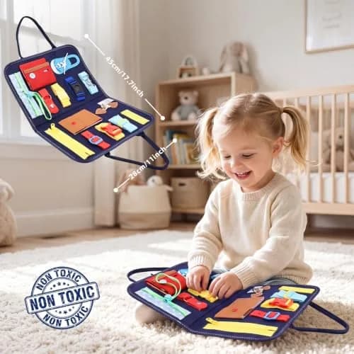 Esjay Blue Alphabet Busy Board 45 cm (17.7 inch) | Montessori Educational Toy for Fine Motor Skills thumbnail 2