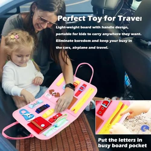 Esjay Pink Alphabet Busy Board for Toddlers | Montessori Fine Motor Skill Learning Toy for Travel thumbnail 4