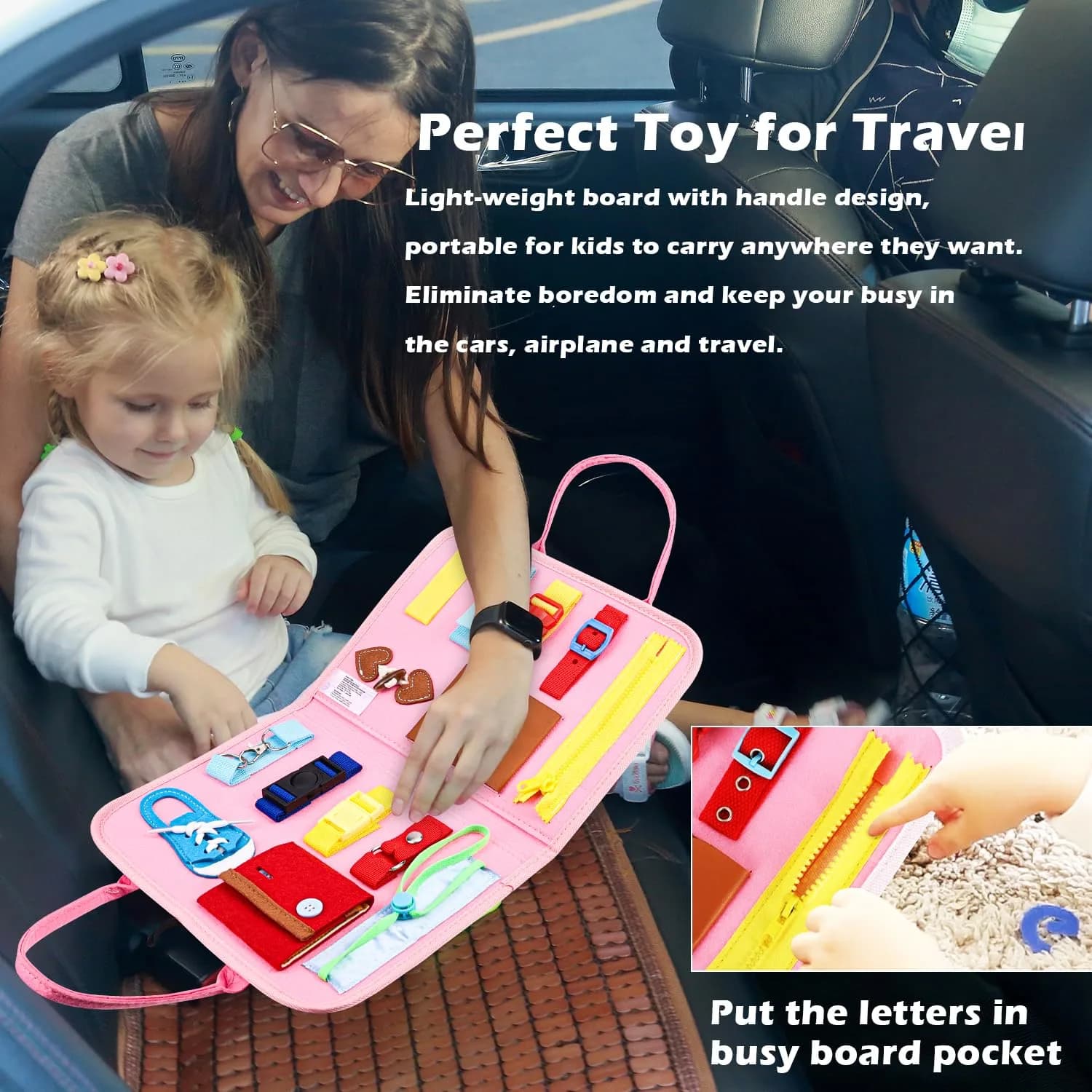 Esjay Pink Alphabet Busy Board for Toddlers | Montessori Fine Motor Skill Learning Toy for Travel - view 4