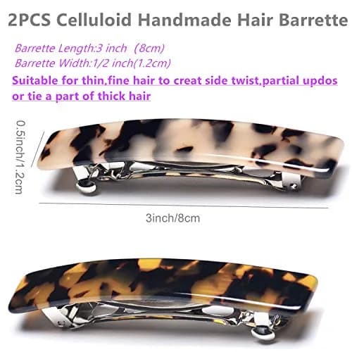 Eyegla Hair Clip 2pcs Tortoise Shell Celluloid Rectangle | Elegant French Design for Women thumbnail 4