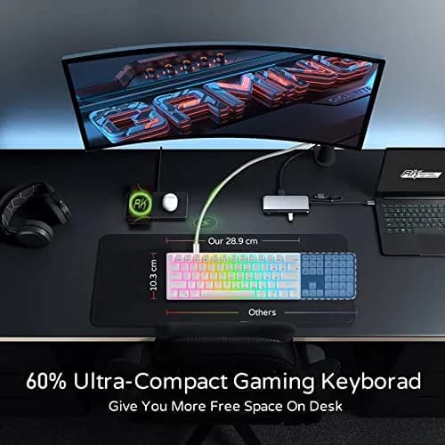 RK ROYAL KLUDGE RK61 Wired 60% Mechanical Gaming Keyboard with QMK/VIA Programmable RGB Backlit, Hot Swappable Red Switch, White (61 Keys) thumbnail 6