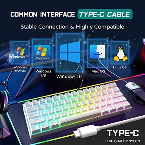 RK ROYAL KLUDGE RK61 Hot-Swappable Mechanical Keyboard | 61 Keys, RGB Backlit, White thumbnail 6