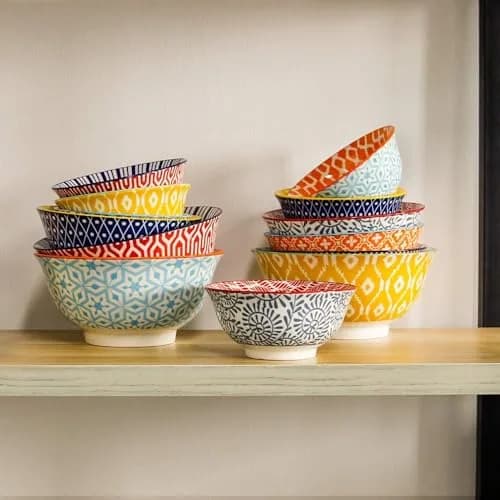 K KitchenTour Ceramic Bowls Set - 30 oz (887 ml) Geometric Mix | Set of 6 Serving Bowls for Cereal, Soup, Salad thumbnail 7