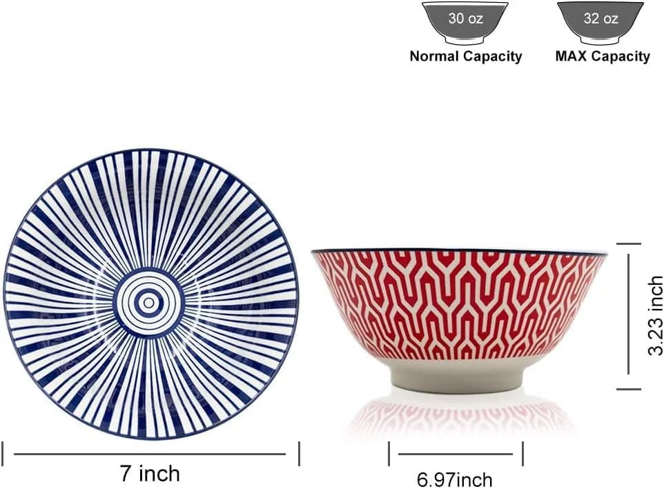 K KitchenTour Ceramic Bowls Set - 30 oz (887 ml) Geometric Mix | Set of 6 Serving Bowls for Cereal, Soup, Salad thumbnail 4