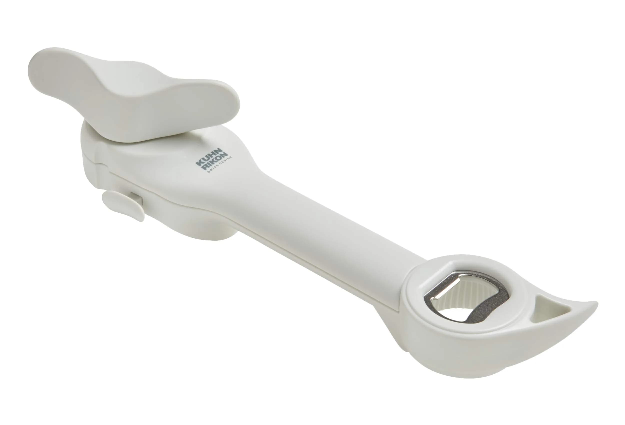 Kuhn Rikon 5-in-1 Auto Safety Master Opener for Cans, Bottles and Jars, White, 9 x 2.75 inches | Swiss Precision Kitchen Gadget
