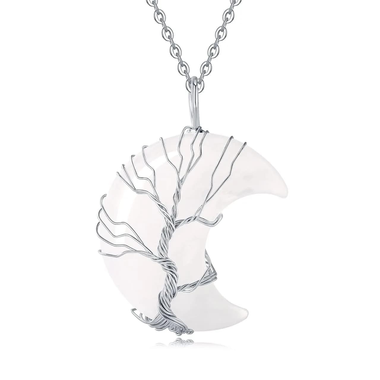 XIANNVXI Clear Quartz Necklace for Women Crescent Moon Pendant | Healing Crystal Jewelry, 60cm Chain — White