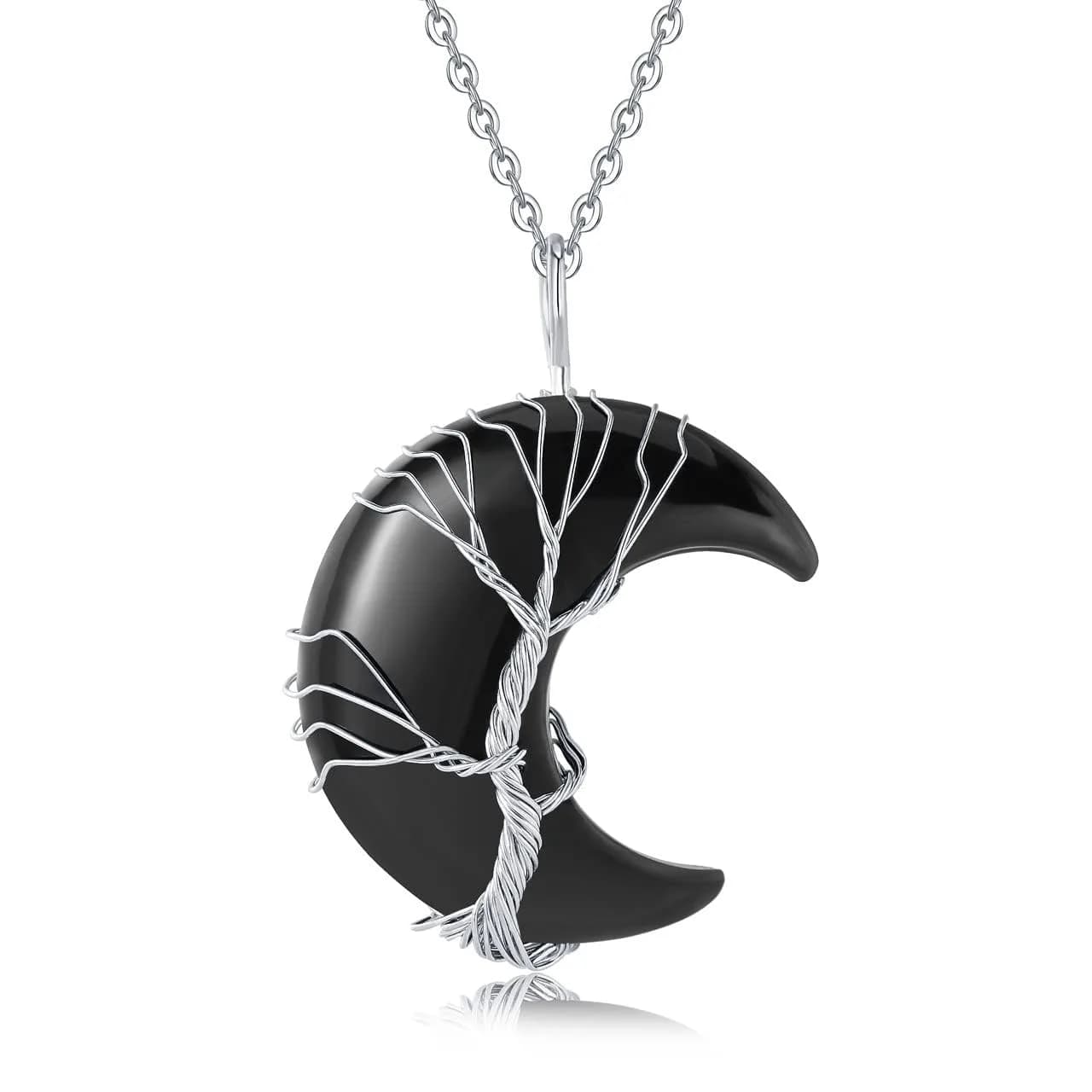 XIANNVXI Clear Quartz Necklace for Women Crescent Moon Pendant | Healing Crystal Jewelry, 60cm Chain — Black