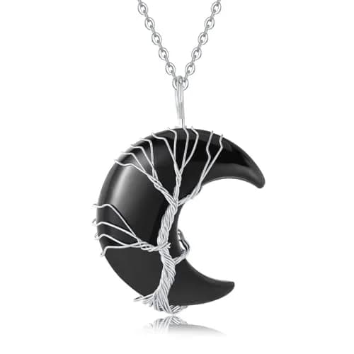 XIANNVXI Black Obsidian Necklace for Women Crescent Moon | Healing Crystal Pendant, 60cm Chain thumbnail 1