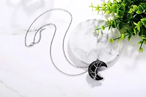 XIANNVXI Black Obsidian Necklace for Women Crescent Moon | Healing Crystal Pendant, 60cm Chain thumbnail 5
