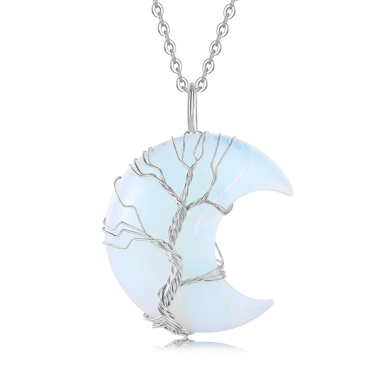 XIANNVXI Clear Quartz Necklace for Women Crescent Moon Pendant | Healing Crystal Jewelry, 60cm Chain — off white