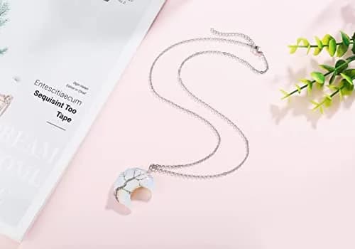 XIANNVXI Opal Necklace for Women Crescent Moon | Healing Crystal Pendant, 60cm Chain thumbnail 6