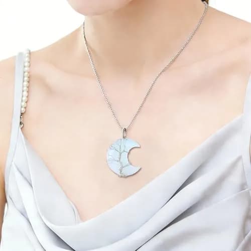XIANNVXI Opal Necklace for Women Crescent Moon | Healing Crystal Pendant, 60cm Chain thumbnail 2