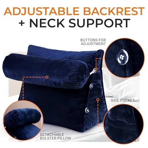 Cheer Collection Reading Wedge Pillow – TV Pillow with Adjustable Bolster Pillow, Memory Foam Back Support for Couch & Bed, Pillow Chair for Bed, Reading Pillows for Adults & Kids, Navy Blue | Support & Versatility thumbnail 6