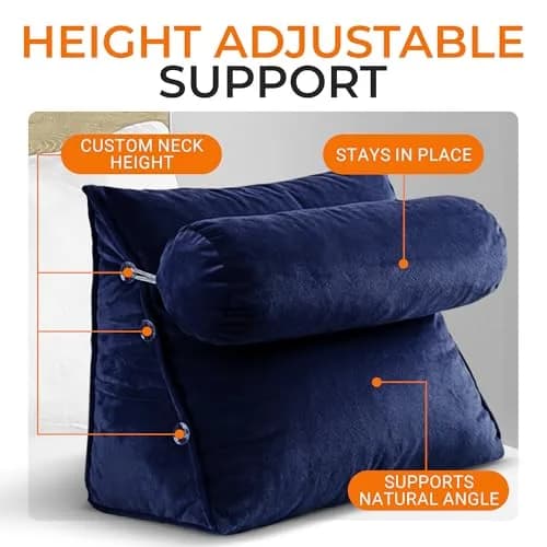 Cheer Collection Reading Wedge Pillow – TV Pillow with Adjustable Bolster Pillow, Memory Foam Back Support for Couch & Bed, Pillow Chair for Bed, Reading Pillows for Adults & Kids, Navy Blue | Support & Versatility thumbnail 3