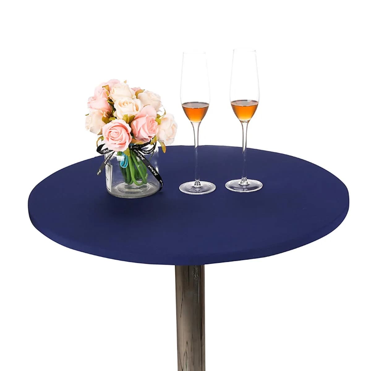 JISEN 30 Inch Round Tablecloth A-Navy | Stretchable Fitted Spandex Cover — A-navy