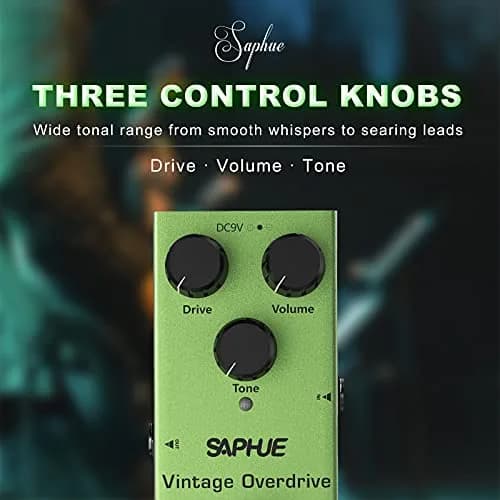SAPHUE Vintage Overdrive Guitar Effects Pedal 9V | Classic Tube Screamer Tone, True Bypass, Compact Metal Shell thumbnail 2