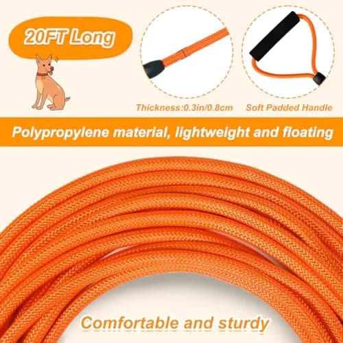 Vivifying Floating Long Dog Leash 6.1m (20ft) Orange | Durable Training Leash for Recall & Swimming thumbnail 3