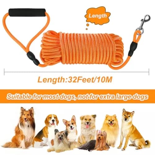 Vivifying Orange Floating Dog Training Leash 10m (32ft) | Durable Rope Lead with Padded Handle thumbnail 7
