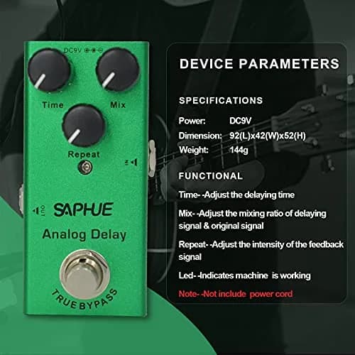 SAPHUE Analog Delay Guitar Effects Pedal Dark Green | True Bypass Mini Pedal for Electric Guitar thumbnail 6