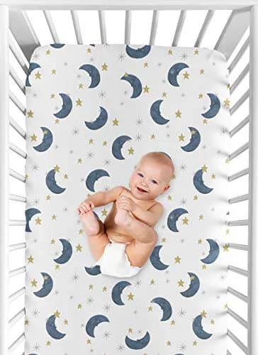 Sweet Jojo Designs Fitted Baby Crib Sheets (Moon and Star) for Boys or Girls | Watercolor, Celestial, Navy Blue & Gold Moons and Stars, Standard Size thumbnail 4