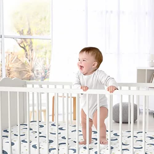 Sweet Jojo Designs Fitted Baby Crib Sheets (Moon and Star) for Boys or Girls | Watercolor, Celestial, Navy Blue & Gold Moons and Stars, Standard Size thumbnail 2