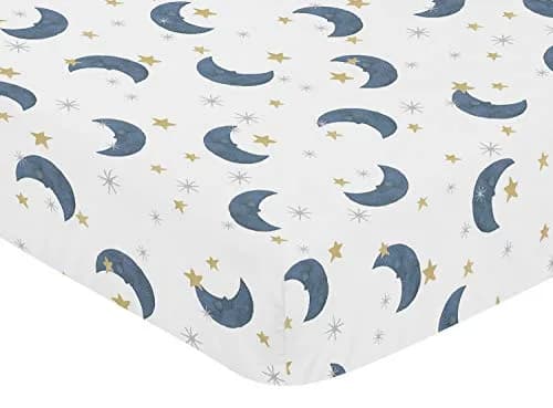 Sweet Jojo Designs Fitted Baby Crib Sheets (Moon and Star) for Boys or Girls | Watercolor, Celestial, Navy Blue & Gold Moons and Stars, Standard Size thumbnail 3
