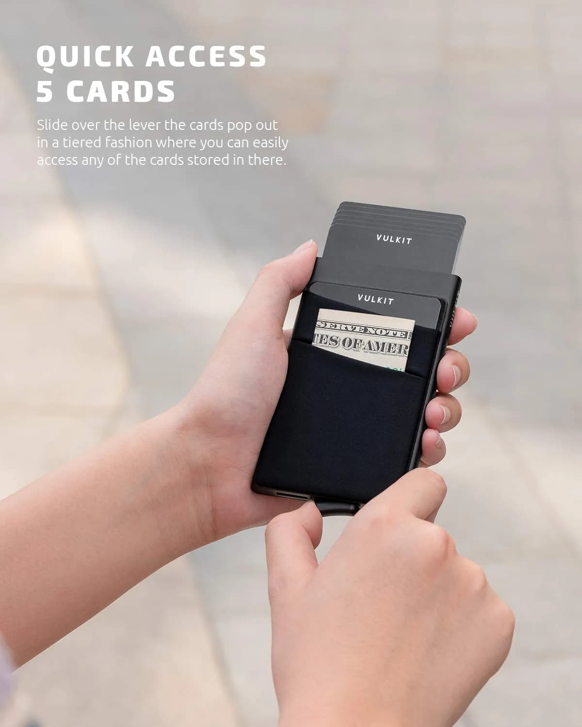 VULKIT Black Pop Up Card Holder Wallet with Money Pocket - RFID Blocking Slim Metal Bank Card Case - view 2
