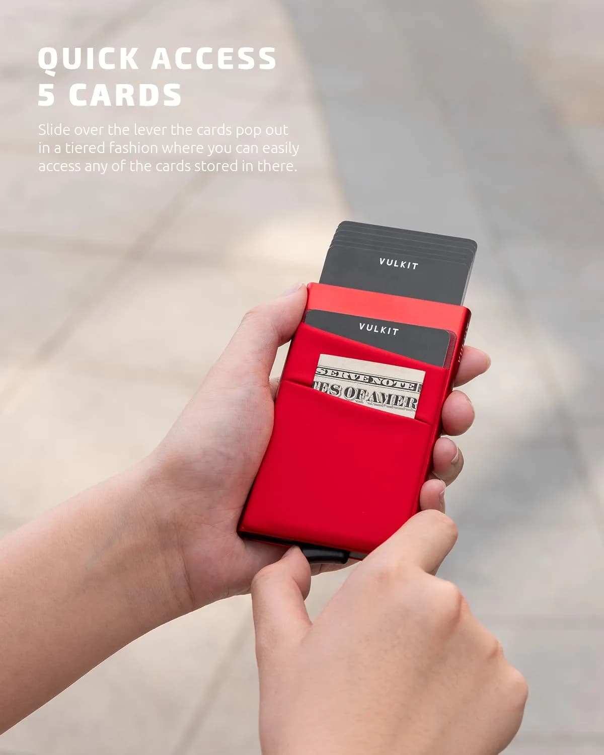 VULKIT Red Pop Up Card Holder Wallet with Money Pocket | RFID Blocking Slim Metal Bank Card Case - view 2