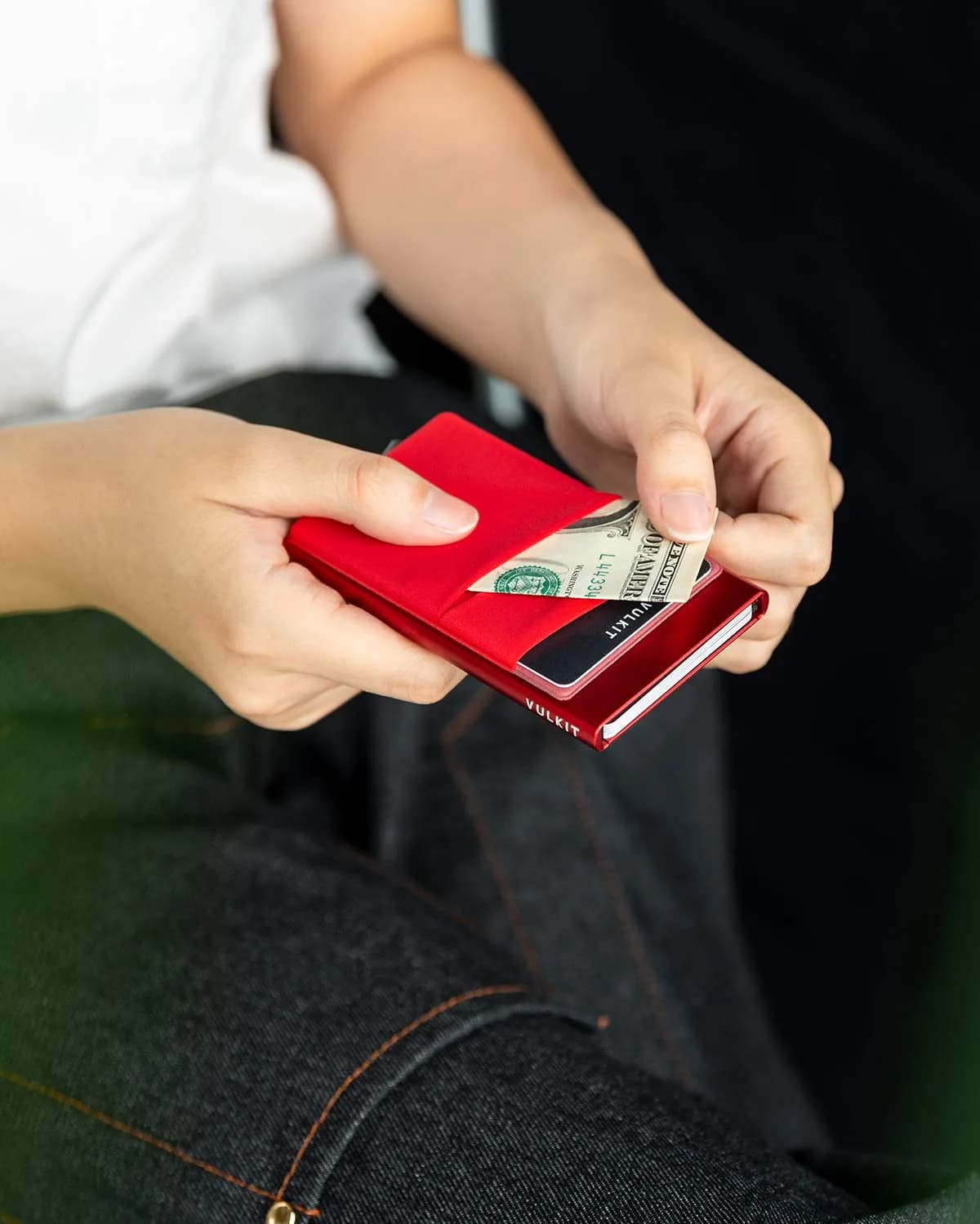 VULKIT Red Pop Up Card Holder Wallet with Money Pocket | RFID Blocking Slim Metal Bank Card Case - view 4