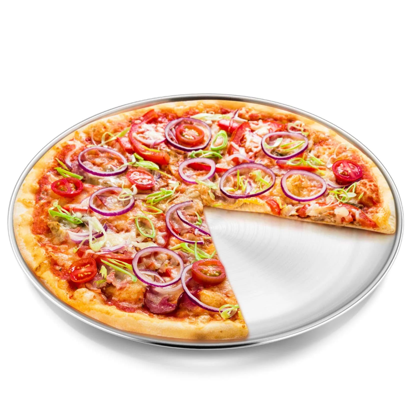 P&P CHEF 13.5 Inch Pizza Pan, Stainless Steel Baking Tray for Pizza, Silver
