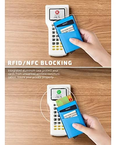VULKIT Blue Pop Up Card Holder Wallet with Money Pocket | RFID Blocking Slim Metal Bank Card Case for 5-9 Cards thumbnail 3