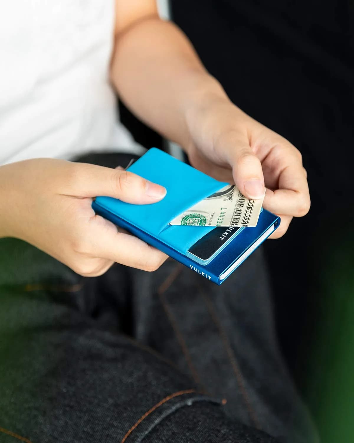 VULKIT Blue Pop Up Card Holder Wallet with Money Pocket | RFID Blocking Slim Metal Bank Card Case for 5-9 Cards - view 4