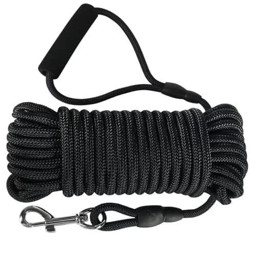 Vivifying Black Floating Dog Long Line 10m (32ft) | Recall Training Rope with Padded Handle thumbnail 1