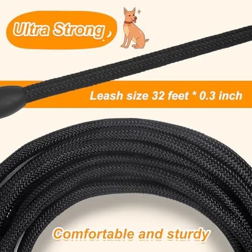 Vivifying Black Floating Dog Long Line 10m (32ft) | Recall Training Rope with Padded Handle thumbnail 3