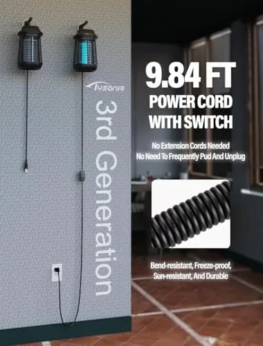 Tysonir Bug Zapper 4200V 9.84Ft Power Cord w/Switch | Indoor & Covered Outdoor Mosquito Lamp thumbnail 4