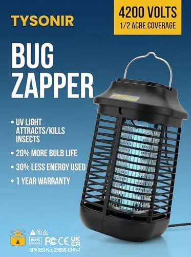 Tysonir Bug Zapper 4200V 9.84Ft Power Cord w/Switch | Indoor & Covered Outdoor Mosquito Lamp thumbnail 6