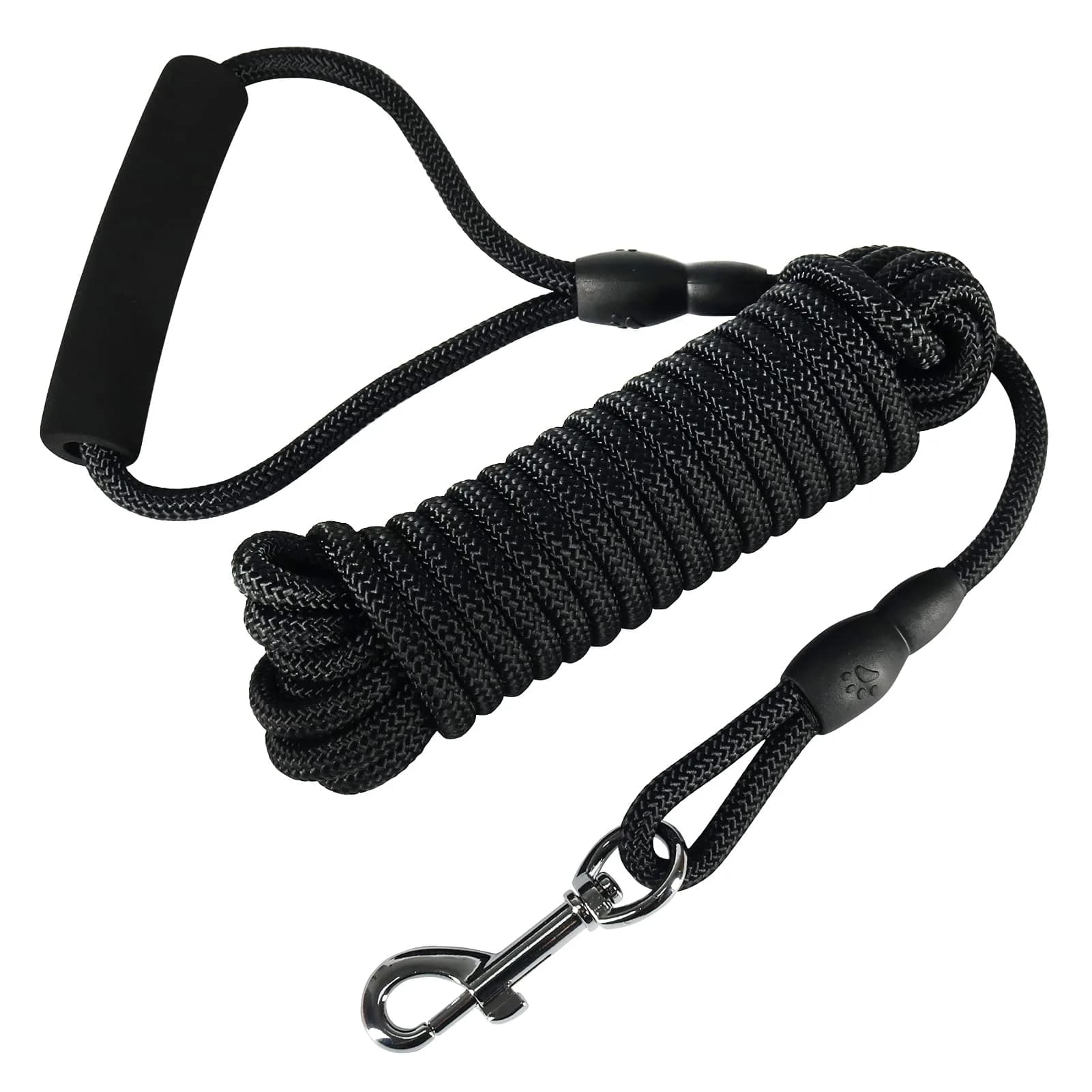 Vivifying 6m (20ft) Floating Dog Check Cord Leash | Durable Polypropylene Rope with Padded Handle & 360° Swivel Clasp — Black