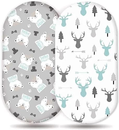 GRSSDER Fitted Bassinet Sheet Set 2 Pack | Ultra Soft Breathable Jersey Knit, Universal Fit for Rectangle, Oval, Hourglass, Safe & Snug (70-120c) thumbnail 8