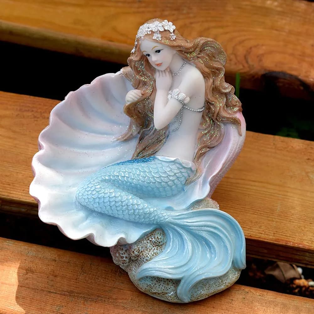 Rayberro Mermaid Figurines 7.28" Resin Blue Mediterranean Princess Home Decor