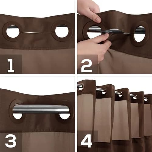 River Dream No Hook Shower Curtain with Snap-in Liner Set, Chocolate, 180cm (71" W x 74" L) | Hotel Style with Built-in Rings & Mesh Window thumbnail 4