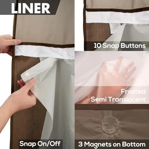 River Dream No Hook Shower Curtain with Snap-in Liner Set, Chocolate, 180cm (71" W x 74" L) | Hotel Style with Built-in Rings & Mesh Window thumbnail 5