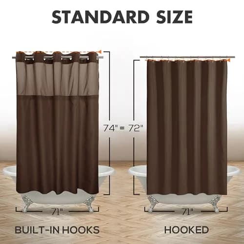 River Dream No Hook Shower Curtain with Snap-in Liner Set, Chocolate, 180cm (71" W x 74" L) | Hotel Style with Built-in Rings & Mesh Window thumbnail 6