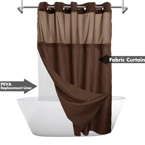 River Dream No Hook Shower Curtain with Snap-in Liner Set, Chocolate, 180cm (71" W x 74" L) | Hotel Style with Built-in Rings & Mesh Window thumbnail 2