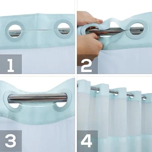 River Dream Blue Slub Textured Shower Curtain Set with Snap-in PEVA Liner & Sheer Window, 180cm x 188cm (71"W x 74"L) thumbnail 4